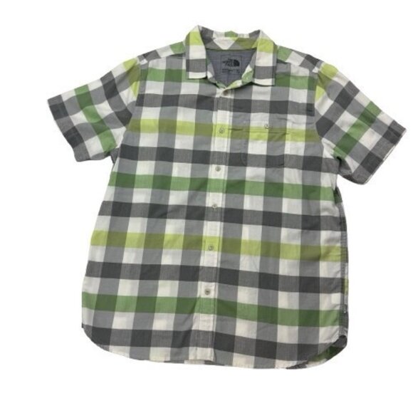 The North Face Mens XL Short Sleeve Green Gray Plaid Button Up Shirt - Picture 1 of 6